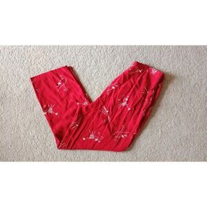 Lands End Red Floral Rayon Wide Leg Pants Womens Petite 12 High Rise Side Zip‎